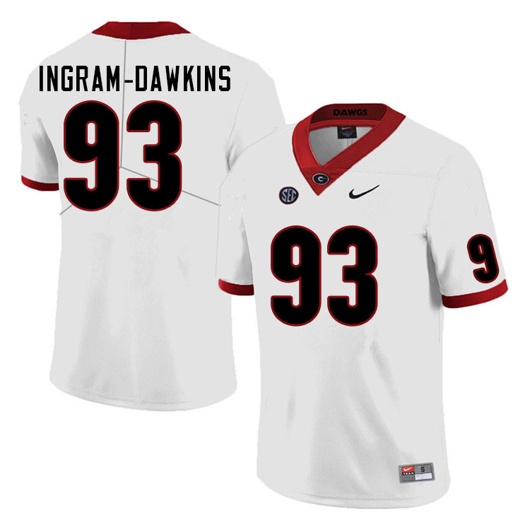 Men #93 Tyrion Ingram-Dawkins Georgia Bulldogs College Football Jerseys Sale-White